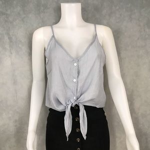Sleeveless light blue Tie Button Up Crop T…